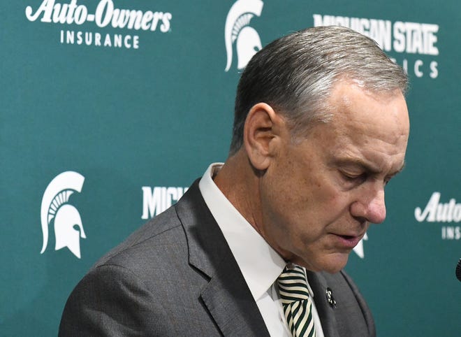 Michigan State University football coach Mark Dantonio officially announces his retirement in a statement to the media at Breslin Center in East Lansing, Michigan Tuessday evening, February 4, 2020.