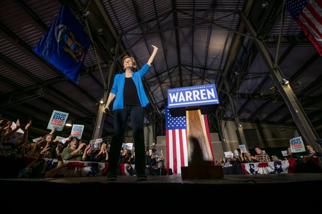 Presidential candidate Senator Elizabeth Warren speaks during a campaign stop inside Shed 5 at Eastern Market, in Detroit, March 3, 2020.