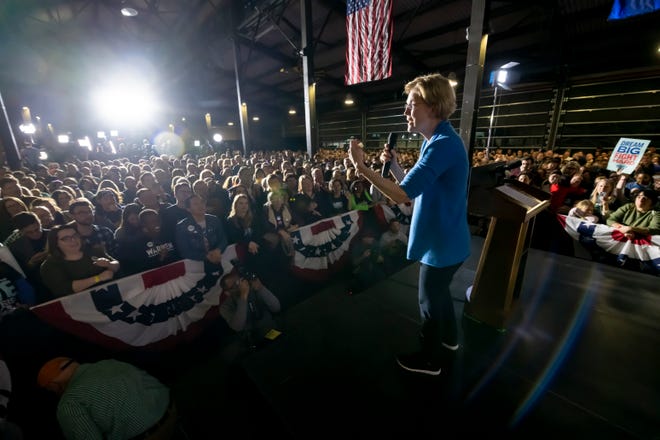 Presidential candidate Senator Elizabeth Warren speaks during a campaign stop inside Shed 5 at Eastern Market, in Detroit, March 3, 2020.