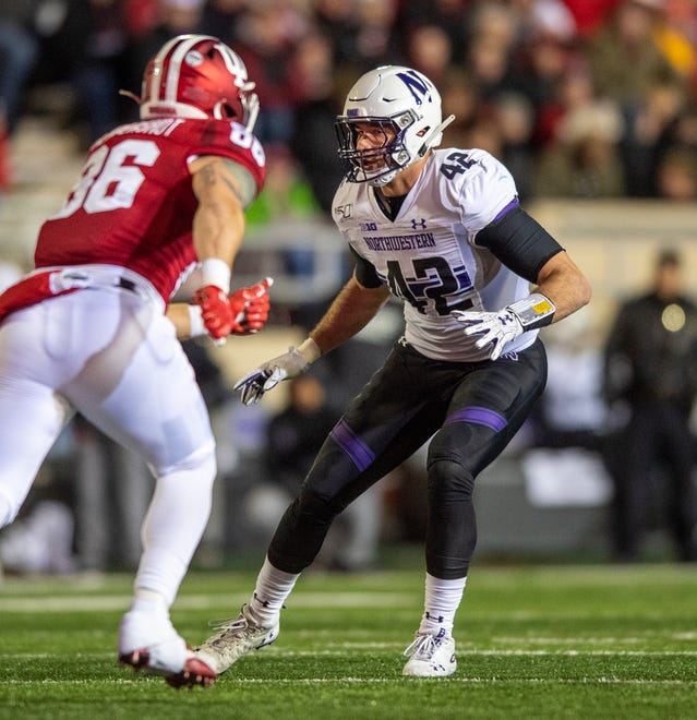 Sept. 5, vs. Northwestern (3-9, 1-8 Big Ten in 2019): If college football is played this early in the season, new coach Mel Tucker won’t have time to get comfortable before Big Ten play as Michigan State dives in on Week 1. Northwestern senior linebacker Paddy Fisher (pictured) will be challenged with keeping Michigan State running back Elijah Collins in check, and the 2018 Big Ten first-team performer is up to the challenge. Indiana transfer Peyton Ramsey takes over at quarterback and is good enough to deal Tucker a loss in his first game. Prediction: Loss