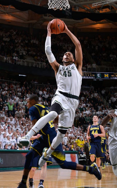 9. Denzel Valentine (2012-16): The Lansing native enjoyed one of the best individual seasons in MSU history as a senior, averaging 19.2 points, 7.8 assists and 7.5 rebounds while earning national player of the year honors from the Associated Press, USA Today, Sports Illustrated and the NABC as well as being named Big Ten Player of the Year. Valentine is fourth in program history in assists (639), won a Big Ten title and helped MSU reach the 2015 Final Four.