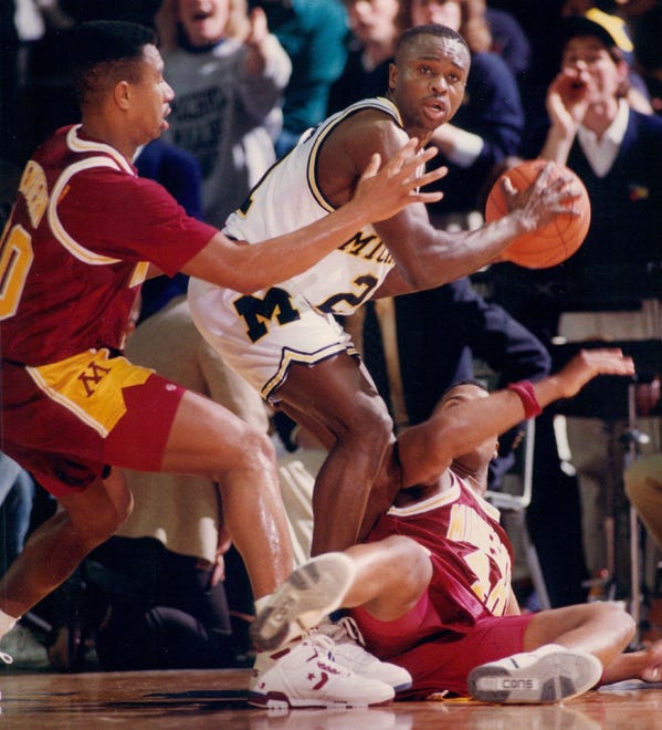 16. Rumeal Robinson (1987-90): Robinson is best remembered for his two free throws that helped seal Michigan ’ s overtime win against Seton Hall in the 1989 national title game. However, that moment overshadows the productive career he had. The 6-foot-2 guard averaged 14.5 points and 5.8 assists during his three years in Ann Arbor and was a consensus second-team All-American in 1990, when he averaged 19.2 points and 6.1 assists. His 575 assists and 150 steals rank third and seventh, respectively, among all Michigan players.