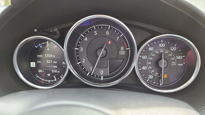 The 2020 Mazda MX-5 Miata features classic, analog gauges — with the tachometer right in the center, naturally.