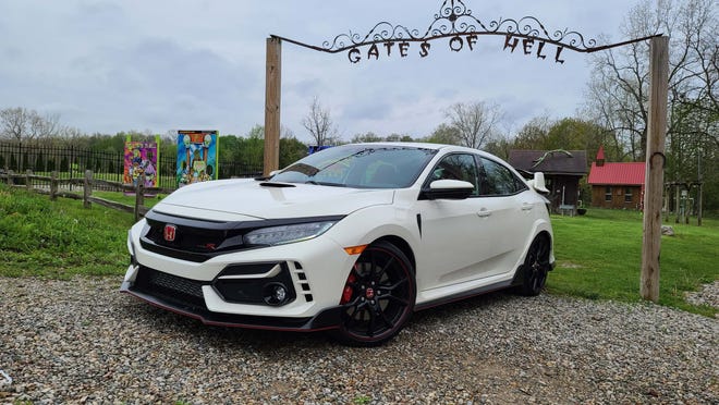 The 2020 Honda Civic Type R in its natural habitat — roaming the twisted roads of Hell, Michigan with excellent handling, power — and a fearsome visage.
