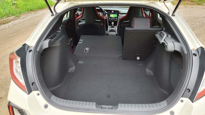 The rear seats of the 2020 Honda Civic Type R can be flattened for more cargo room.
