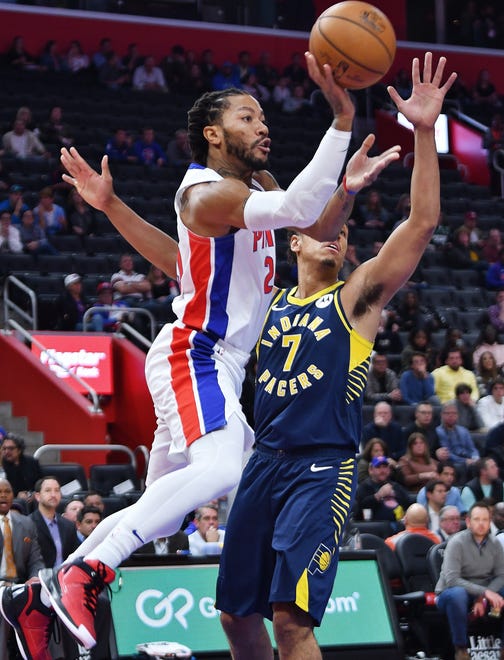 BACKCOURT — Derrick Rose — Stats: 18.1 points, 5.6 assists, 31% FG in 50 games. Age: 31. Analysis: The question for most of the season was how much wear and tear Rose could take. He defied his age (31) and broke through a minutes restriction and was the Pistons’ best player through a season of team injuries and struggles. The trade talk heated up at the deadline and will continue through next trade deadline. Midseason: B-plus. Final: B-plus.