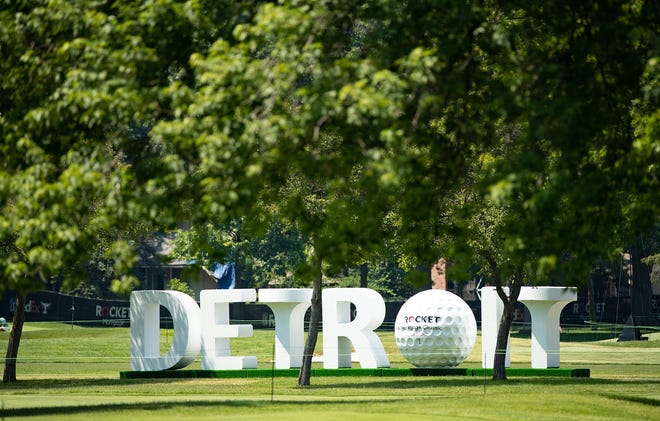 The Detroit sign greets golfers at Detroit Golf Club.