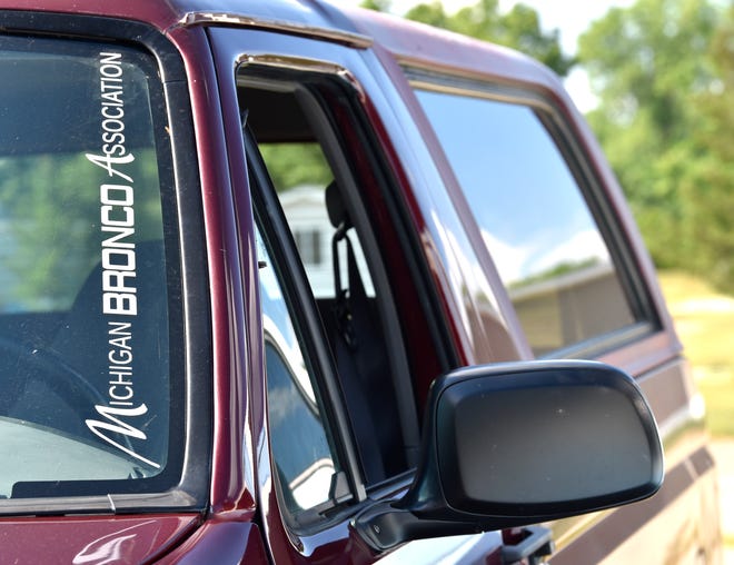 A Michigan Bronco Association sticker adorns the Broncos' windshields, including,  the 1996 Full-Size Bronco, owned by John Parks. Parks moderates the Michigan Bronco Association page on Facebook and created the Michigan Bronco 2 Trails and Association on Facebook, which is open to Bronco 2 owners.