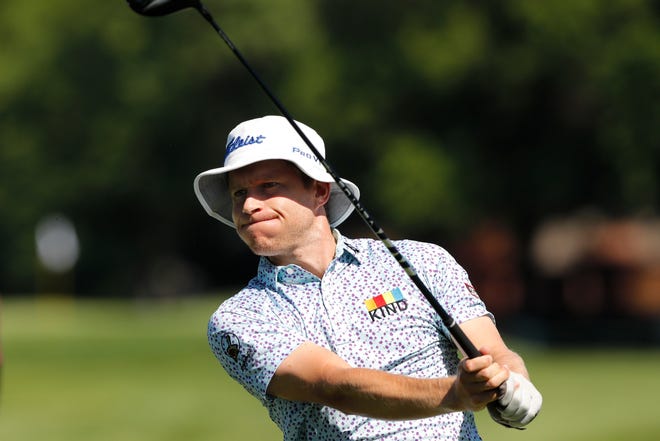 Peter Malnati hits from the second tee during the first round at the Detroit Golf Club.