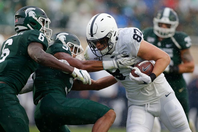 Pat Freiermuth, TE, Penn State: The 6-foot-5, 259-pounder has drawn comparisons to Tampa Bay Buccaneers' Rob Gronkowski and for good reason. He’s mobile. He’s a mound of muscle. And he can score. In just two seasons, Freiermuth has already tied the program record for touchdowns scored by a tight end with 15 and has cracked the top 10 on the Nittany Lions' all-time list for touchdown receptions. He's rated the top tight end prospect for the 2021 NFL Draft.