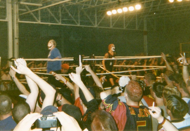 Insane Clown Posse in the ring at the first Gathering of the Juggalos festival.