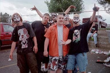 Fans of the Insane Clown Posse gather at the first Gathering of the Juggalos festival at the Novi Expo Center in July 2000.