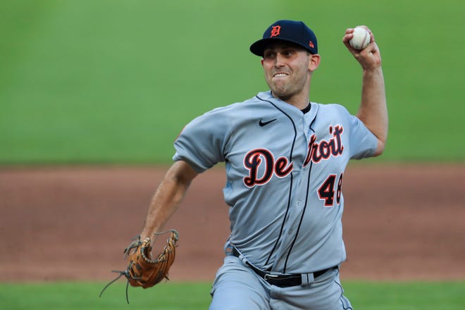 Detroit Tigers' Matthew Boyd (48) throws in the third inning of a baseball game against the Cincinnati Reds at Great American Ballpark in Cincinnati, Friday, July 24, 2020.