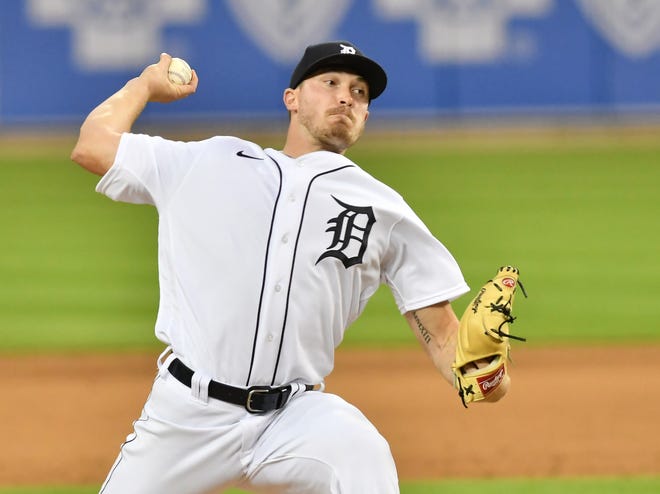 Tigers pitcher Beau Burrows works in the fifth inning.