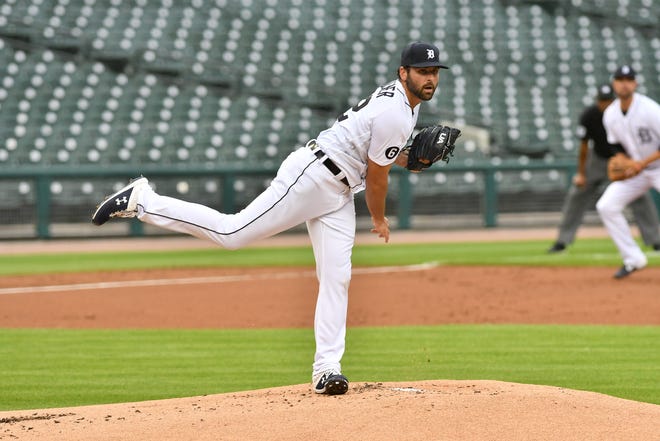 Tigers pitcher Michael Fulmer makes a pickoff attempt in the first inning.