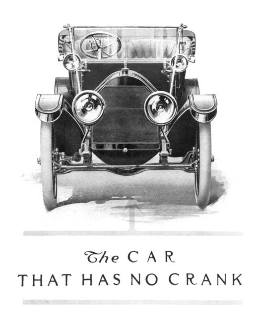 1912 Cadillac ad for Model 30 with no crank.