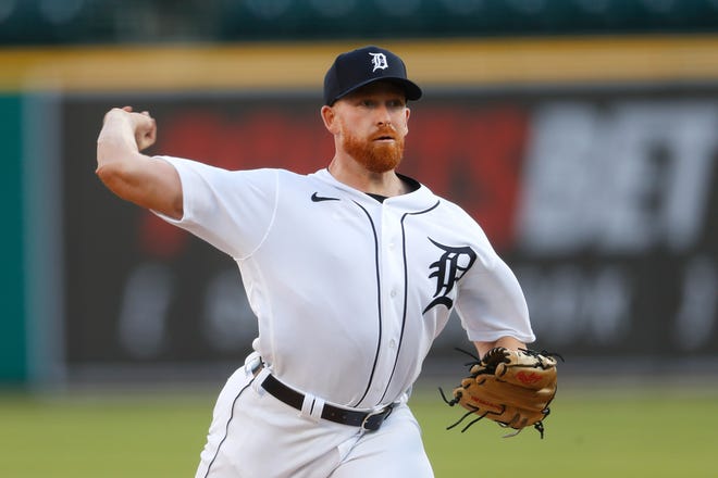 Detroit Tigers pitcher Spencer Turnbull throws against the Cincinnati Reds in the second inning of a baseball game in Detroit, Friday, July 31, 2020. (AP Photo/Paul Sancya)