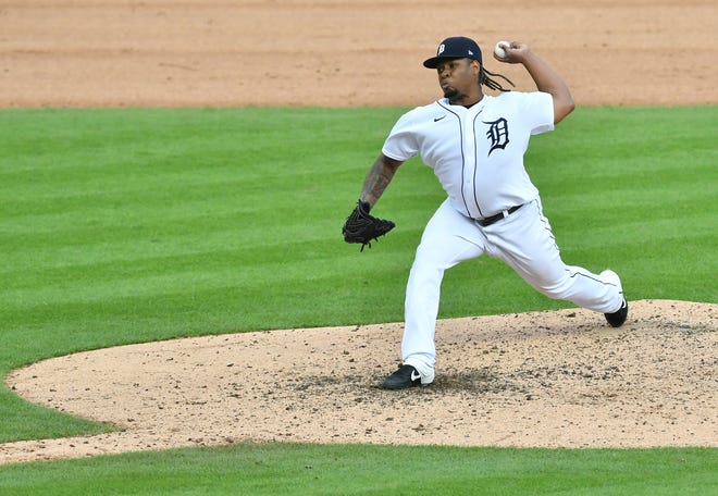 Tigers pitcher Gregory Soto works in the sixth inning.