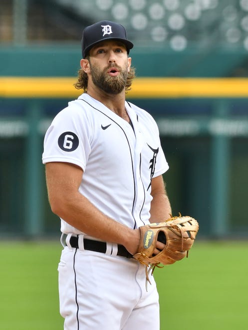 Tigers pitcher Daniel Norris takes a deep breath before the next pitch in the first inning.