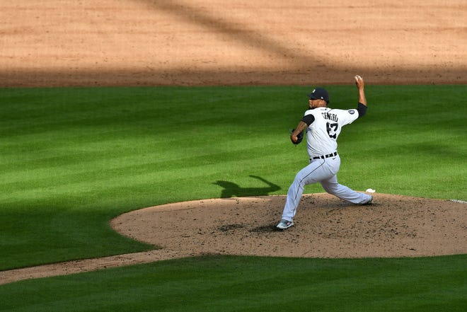 Tigers pitcher Jose Cisnero works in the fourth inning.