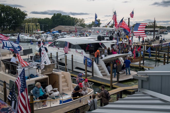 Trump supporters gather on boats before the Make America Great Again rally.