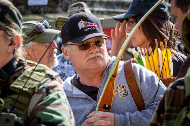 Barry County Sheriff Dar Leaf attends the rally for the Second Amendment March at the Capitol Building in Lansing, Michigan on September 17, 2020.