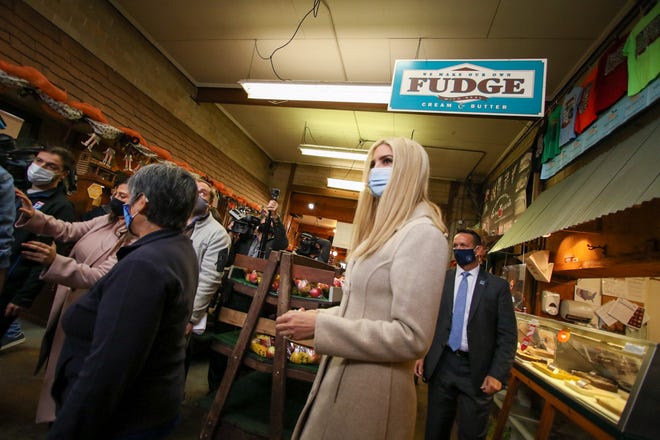 Ivanka Trump makes a surprise visit to Robinette’s Orchard in Grand Rapids, Monday.