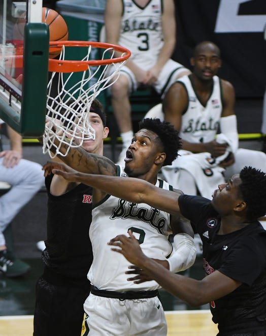 Michigan State's  Rocket Watts lays in two points in the second half.