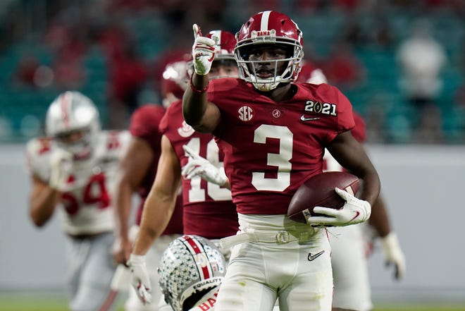 Alabama wide receiver Xavier Williams celebrates after a catch during the second half.