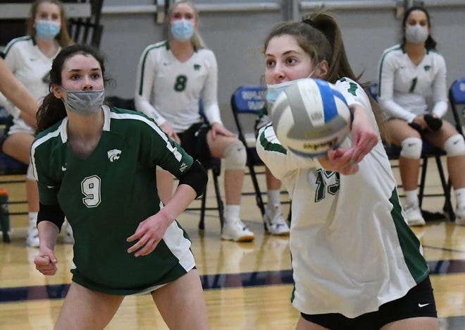 Novi's Sarah Vellucci gets under the ball and sets up a slam over the net in Game 5.