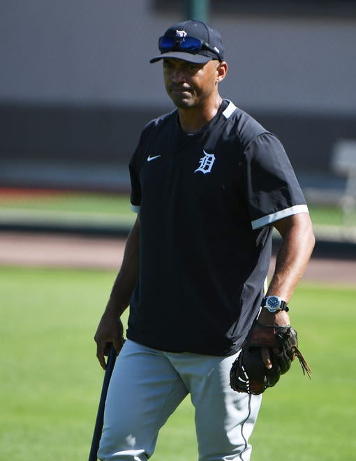 Tigers bench coach George Lombard watches players do drills at the Detroit Tigers workout at Joker Marchant Stadium in Lakeland, Fla. on Feb. 27, 2021.