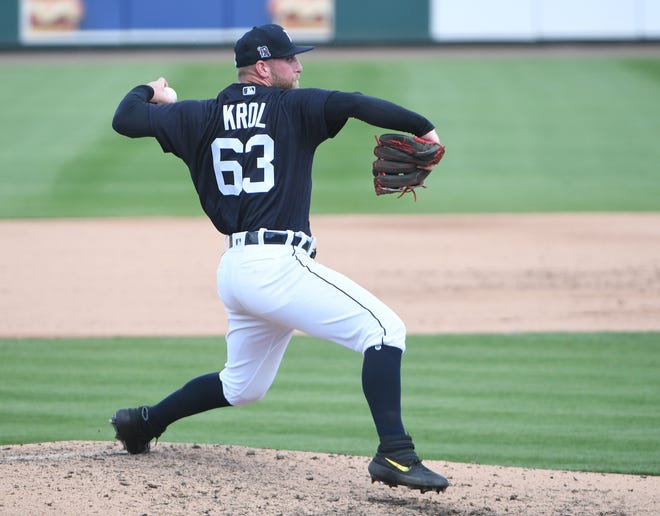 Tigers non-roster pitcher Ian Krol works in the fifth inning.