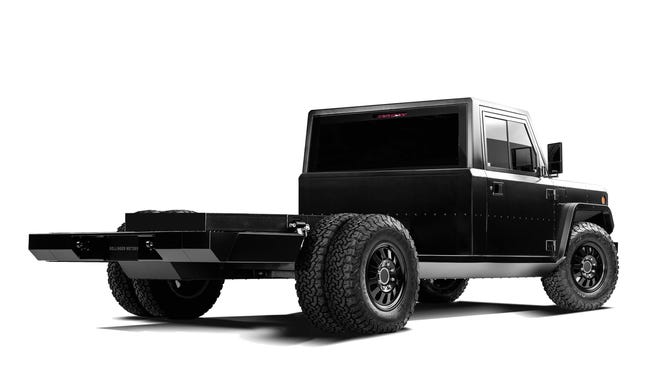 The B2 CHASS-E Cab pickup - a two-or-four door cab on which customers can purpose-build their own payload box - will come in three drive options: $70,000 for rear-wheel-drive, $72,500 dually, and $100,000 all-wheel-drive.