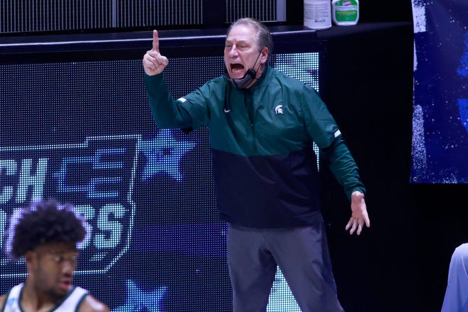 Head coach Tom Izzo of the Michigan State Spartans reacts to a play.