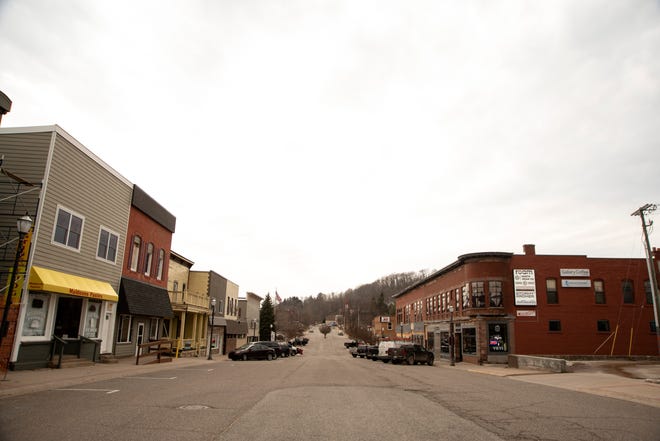 A view of Elm Avenue in downtown Munising on Tuesday, March 30, 2021.