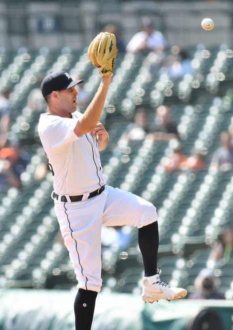 Tigers pitcher Matthew Boyd tries to field this bouncing ground ball in the fifth inning.