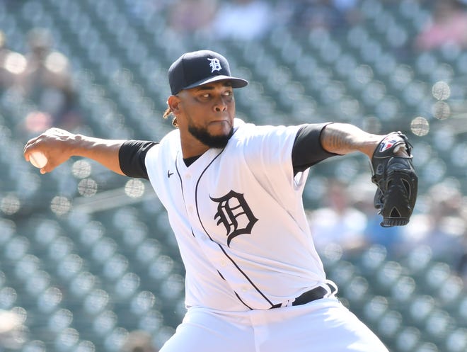 Tigers pitcher Jose Cisnero works in the ninth inning.