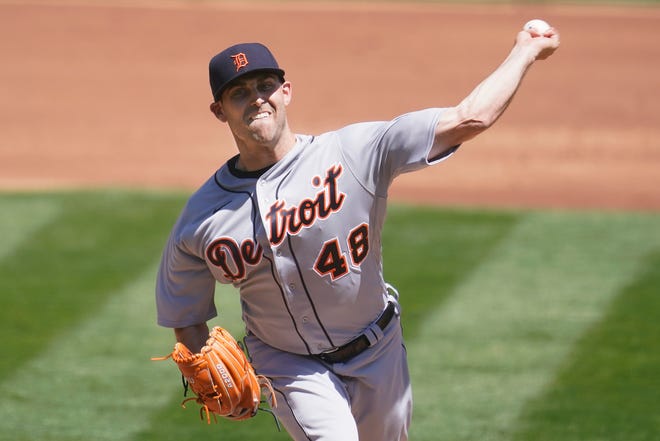 Tigers starter Matthew Boyd pitches against the Oakland Athletics during the first inning Sunday, April 18, 2021, in Oakland, California.