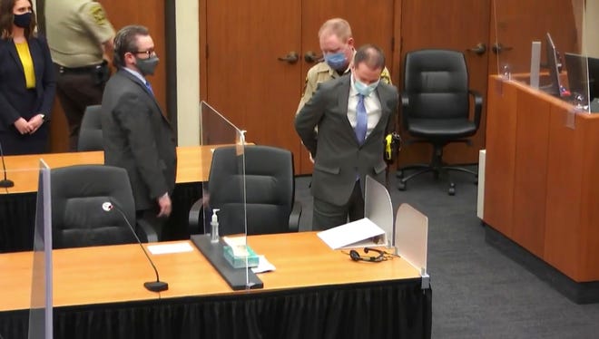 In this image from video, former Minneapolis police Officer Derek Chauvin is taken into custody as his attorney, Eric Nelson, left, looks on, after the verdicts were read at Chauvin's trial for the 2020 death of George Floyd, Tuesday, April 20, 2021, at the Hennepin County Courthouse in Minneapolis, Minn.