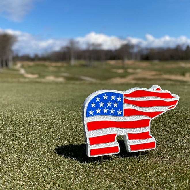 Everything is red, white and blue at American Dunes, including the tee markers.