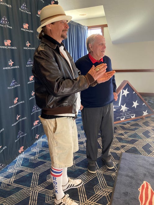 Jack Nicklaus' good friend Kid Rock was at the opening ceremonies at American Dunes, with Nicklaus presenting the Detroit musician a brown bomber jacket.