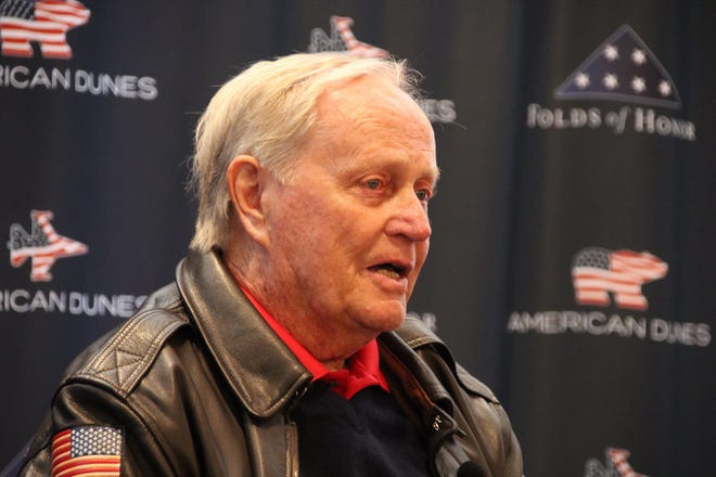 Jack Nicklaus speaks to reporters Sunday, May 3.