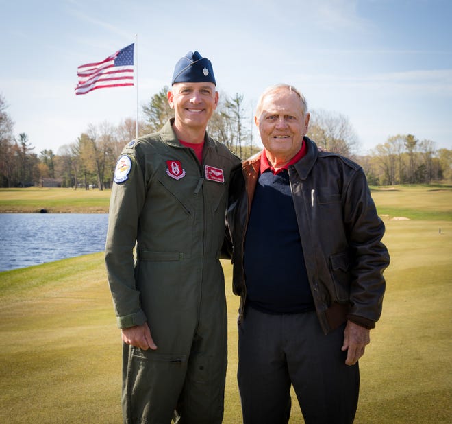 Jack Nicklaus with Lt. Col. Dan Rooney at American Dunes Golf Club.