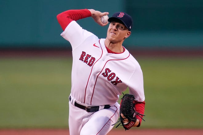 Boston Red Sox pitcher Nick Pivetta delivers during the first inning of a baseball game against the Detroit Tigers at Fenway Park, Tuesday, May 4, 2021, in Boston. The Red Sox win, 11-7.
