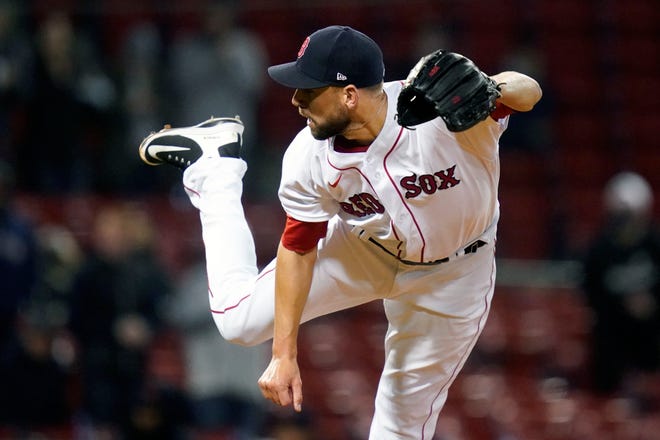 Boston Red Sox relief pitcher Matt Barnes delivers during the ninth inning of a baseball game against the Detroit Tigers at Fenway Park, Tuesday, May 4, 2021, in Boston. Barnes earned a save in the Red Sox 11-7 win.