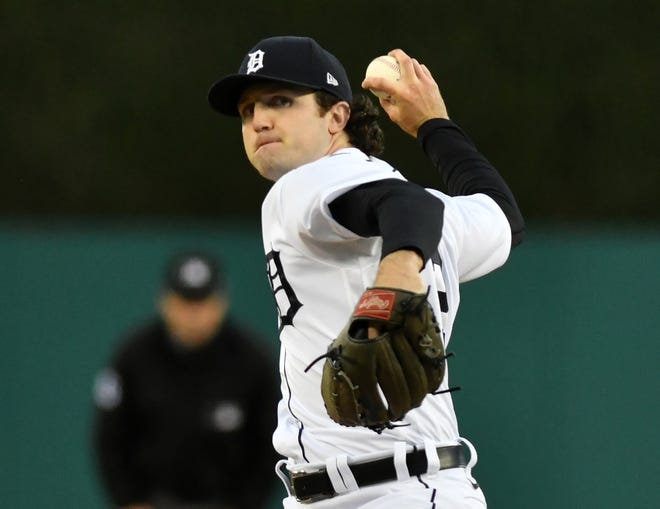 Tigers pitcher Casey Mize works in the fifth inning.