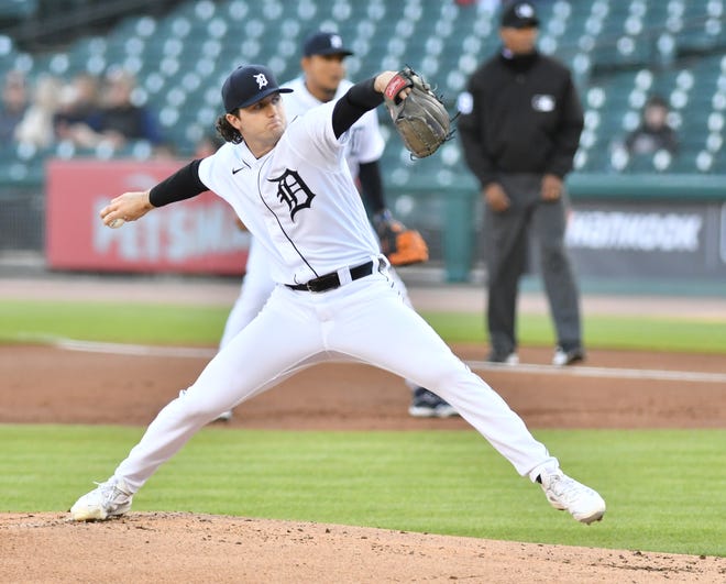 Tigers pitcher Casey Mize works in the second inning.