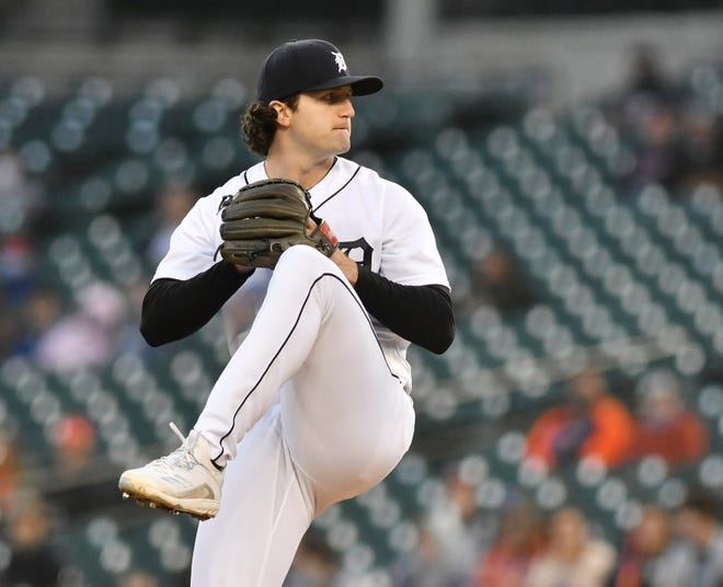 Tigers pitcher Casey Mize works in the fourth inning.