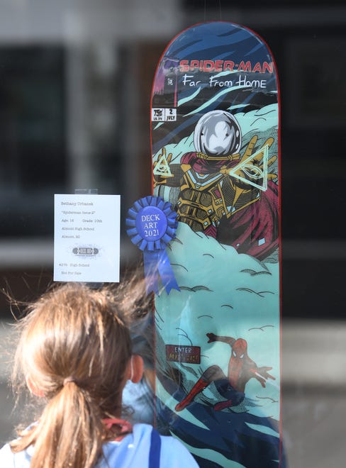 Deck Art 2021 high school category winner Bethany Urbanek, 16 of Almont High School and her piece titled "Spider-man Issue 2."