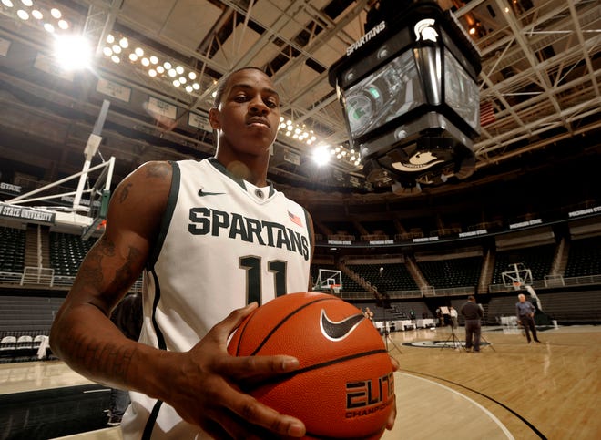 Keith Appling poses for a portrait during MSU basketball media day at Breslin Arena, in East Lansing, October 15, 2011.